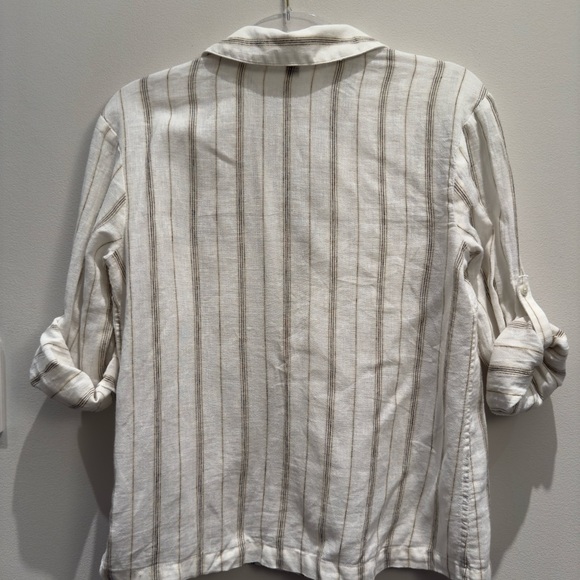 J. Crew Cream Camp-collar Shirt In Stripe Featherweight Linen Blend Size 00 - Picture 3 of 8